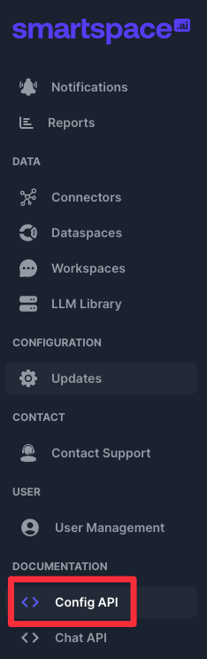 smartspace side panel showing Config API link